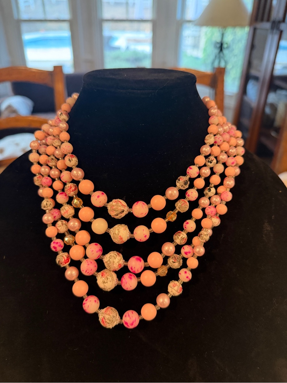 Vintage made in Japan Pink Multi-Strand Beaded Necklace
